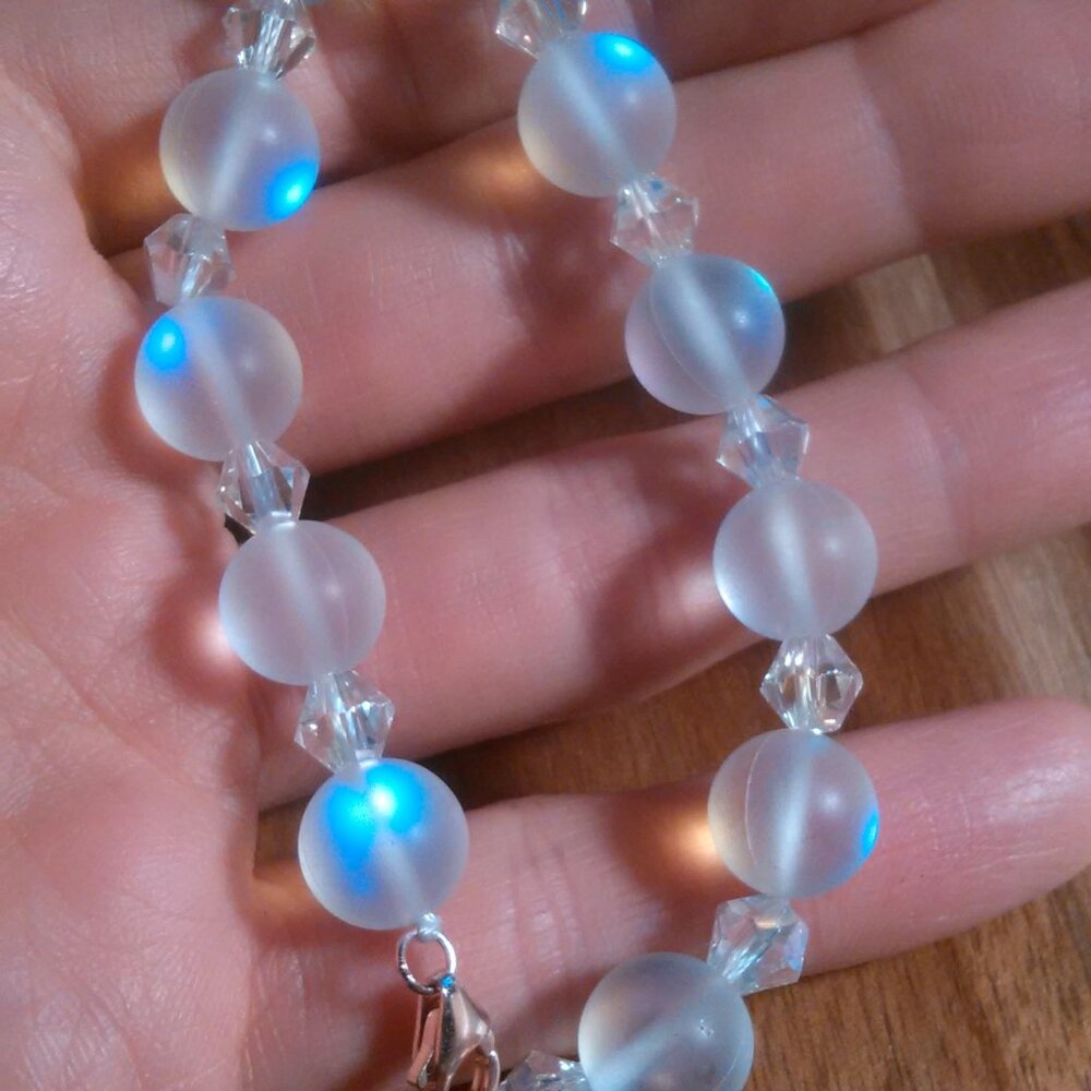 White Aurora Borealis and White Glass 14K gold over Sterling Silver Bracelet